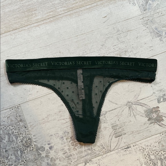 Victoria's Secret Green Mesh and Velvet Polka Dot Thong Large - Picture 1 of 7